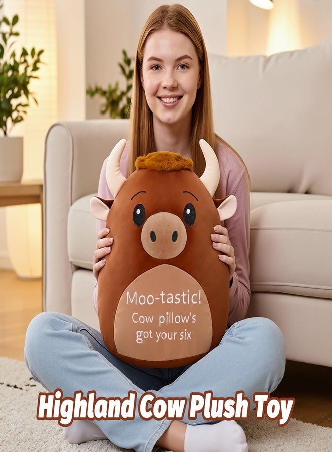 AGIFTMIND 12 inch Cute Highland Cow Stuffed Animals Soft Cow Plush Pillow with Motivational Message for Adults Birthday Decorations (Brown) - Image 4